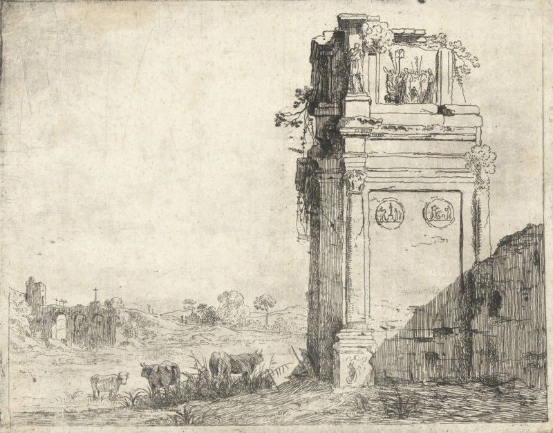 Ruin of Arch of Constantine in Rome, Jan Gerritsz. van Bronchorst, Cornelis van Poelenburch, 1613 - 1661