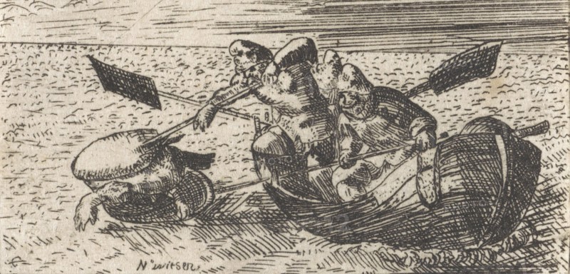 Fishermen at sea catch a turtle, Nicolaes Cornelisz. Witsen, Hans Bol, 1656 - 1717