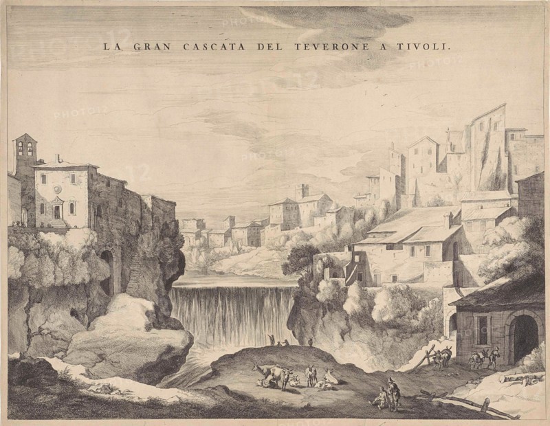 View of a waterfall near Tivoli, Rome Italy, possibly Cornelis Visscher II, 1638-1658