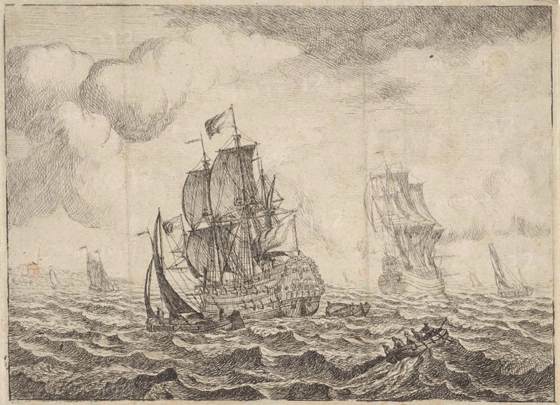Seascape with two three masters, Adam Silo, 1689 - 1760