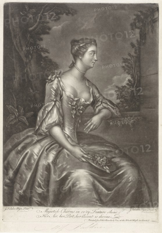 Portrait of a seated woman, print maker: George van der Mijn, John Bowles & Son, 1737 - 1763