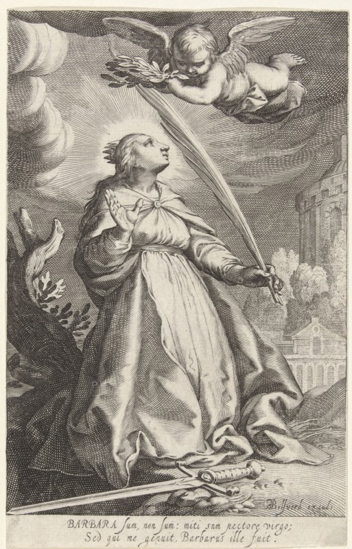 Saint Barbara with palm and sword, BoÃ«tius Adamsz. Bolswert, Abraham Bloemaert, 1610 - 1614