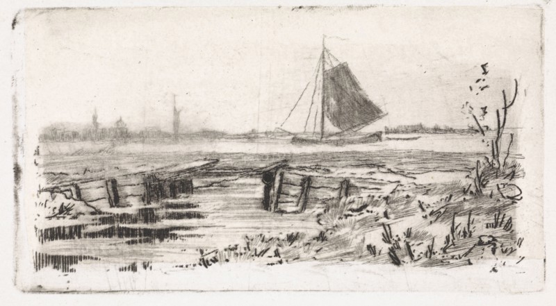 Sailing ship on a river, Elias Stark, 1859 - 1888