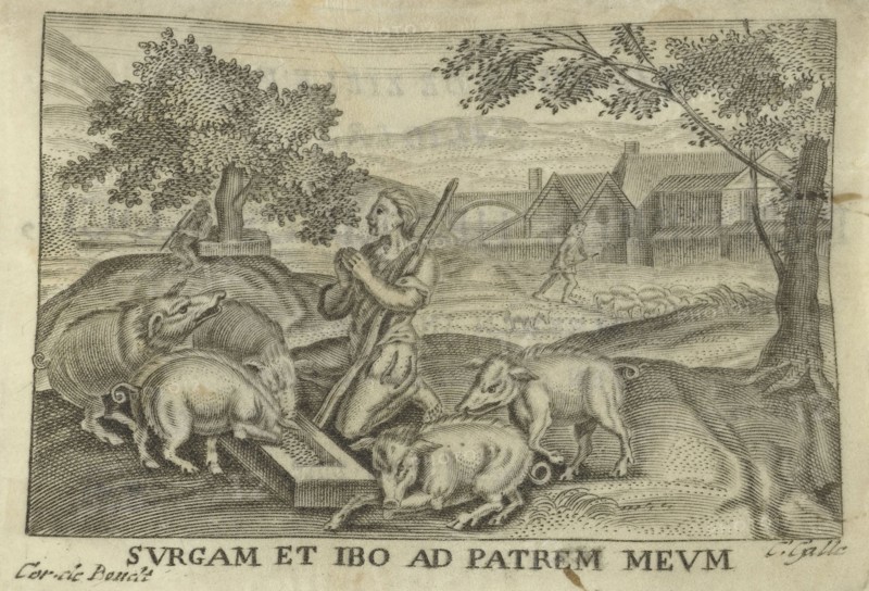 The prodigal son as a swineherd, Cornelis Galle (II), Cornelis Galle (III), Cornelis de Bout, 1670 - 1735