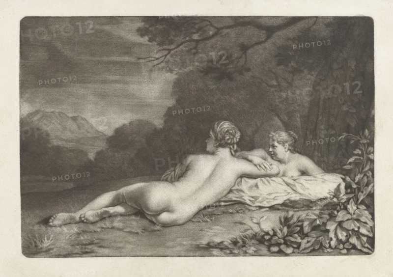 Landscape with two nymphs, Nicolaas Verkolje, 1683 - 1726