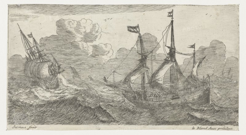 Sailing in rough seas, Anonymous, Le Blond, 1650 - c. 1709