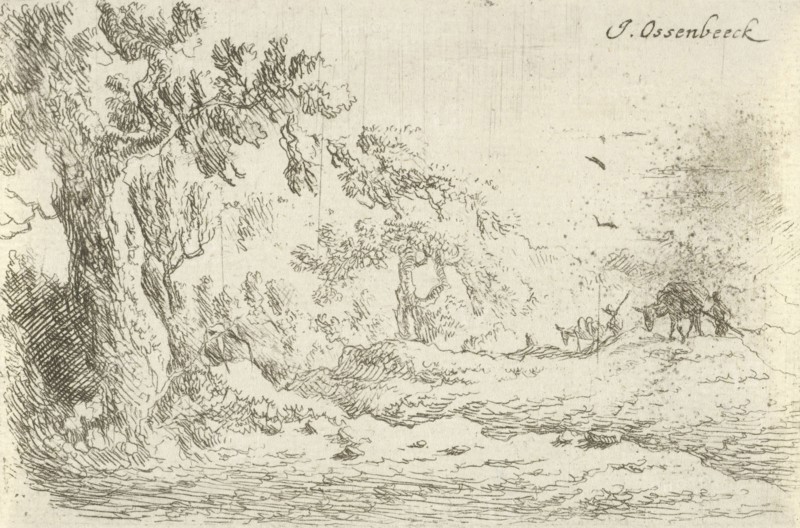 Landscape with two donkey keepers, Jan van Ossenbeeck, 1647-1674