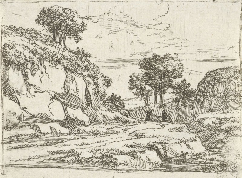 Rocky Landscape with donkey herder, Jan van Ossenbeeck, 1647 - 1674