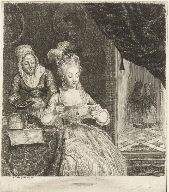Young woman reading a letter, Louis Bernard Coclers, 1780