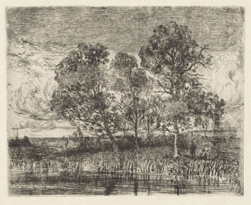 Three trees on a shore, Augustinus Jacobus Bernardus Wouters, 1839 - 1904