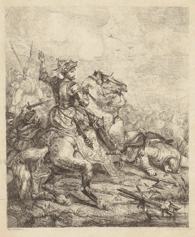 Henry II, Holy Roman Emperor on horseback in battle, Theodoor Schaepkens, 1835