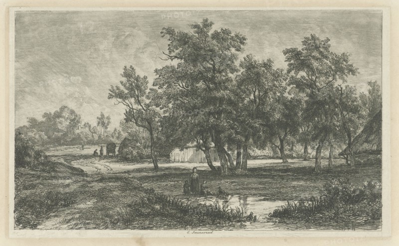 Landscape with farm among the trees, Christiaan Immerzeel, 1818-1886