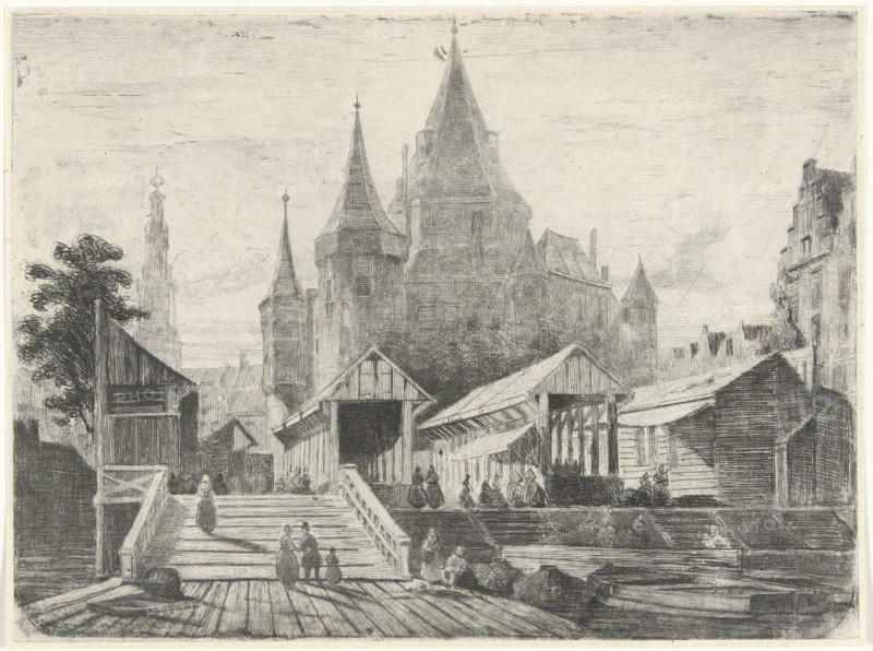 View of the Nieuwmarkt in Amsterdam, The Netherlands, Lambertus Hardenberg 1822-1900, 1849