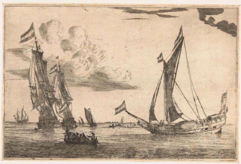Two warships and a yacht, Reinier Nooms, 1650 - 1664, print maker