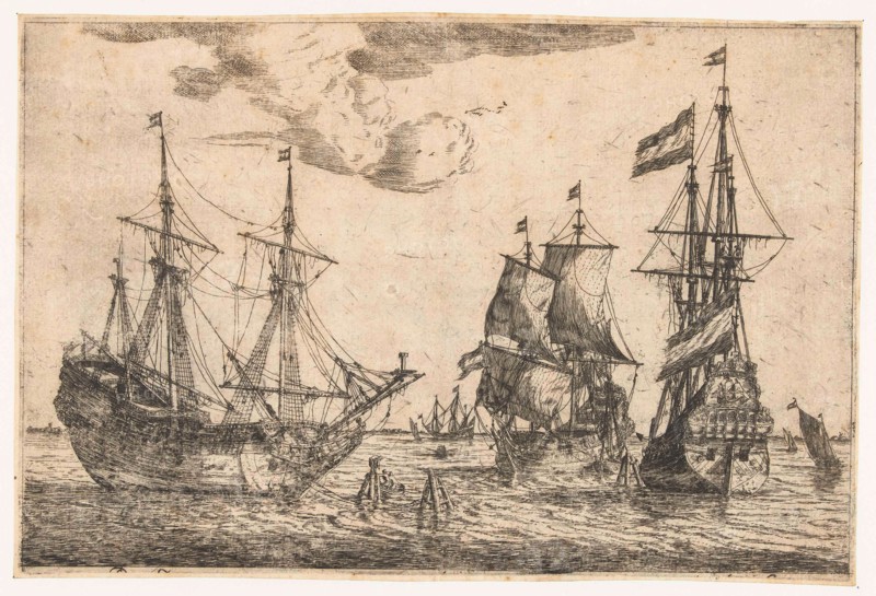 Three moored sailing boats, Reinier Nooms, 1650 - 1664