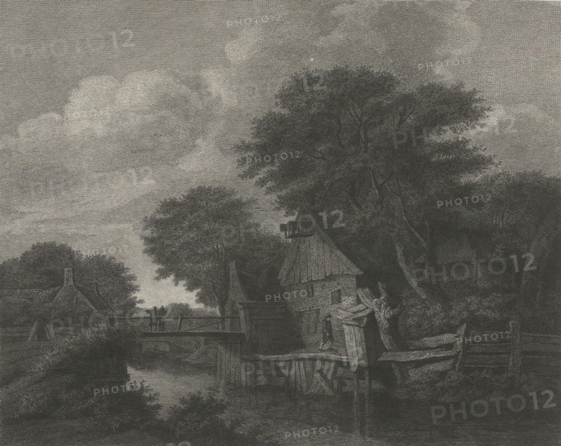 Village with wooden houses by a river, Lambertus Antonius Claessens, c. 1792 - 1834