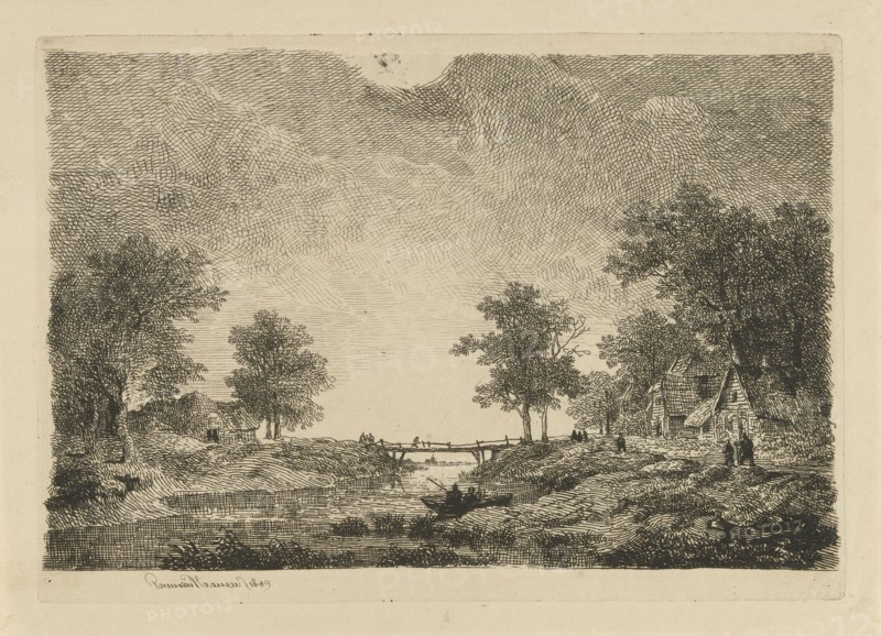 Landscape with Figures near a bridge, Remigius Adrianus Haanen, 1849