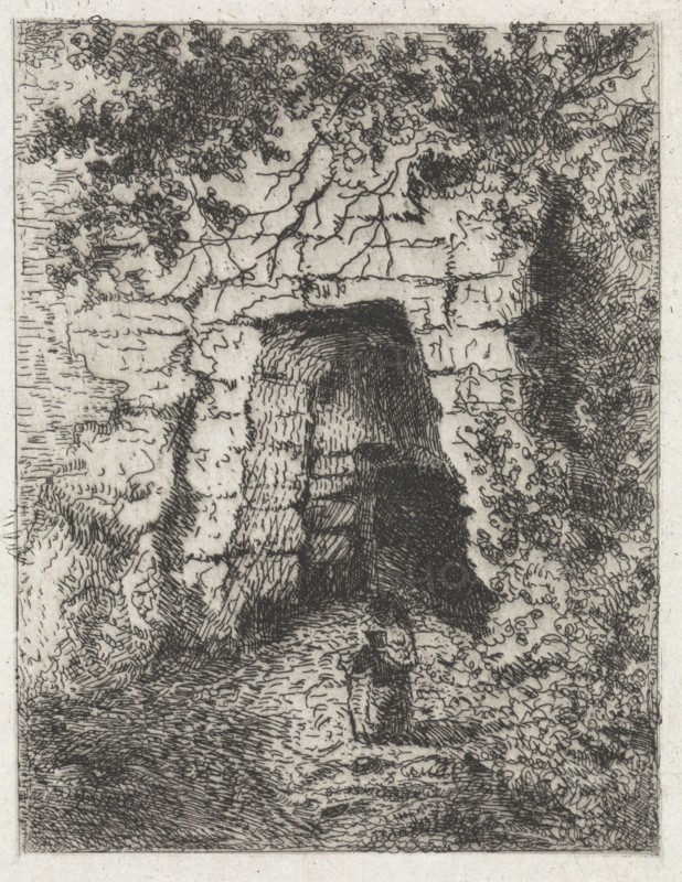 Figure before an opening in a old exterior wall, Arnoud Schaepkens, 1831 - 1904