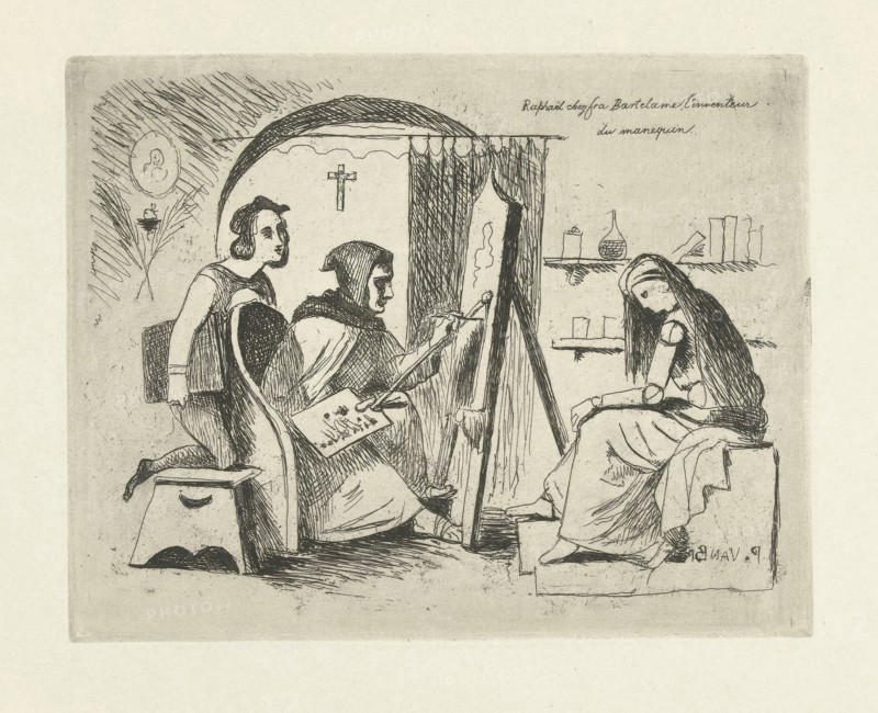 Raphael and Fra Bartolommeo working on a self-made doll, Philippus Jacobus van Bree, c. 1816 - c. 1832