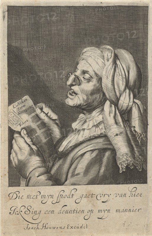 Old woman sings, Cornelis van Dalen (I), Gerard van Honthorst, I. Houwens, 1612 - 1715
