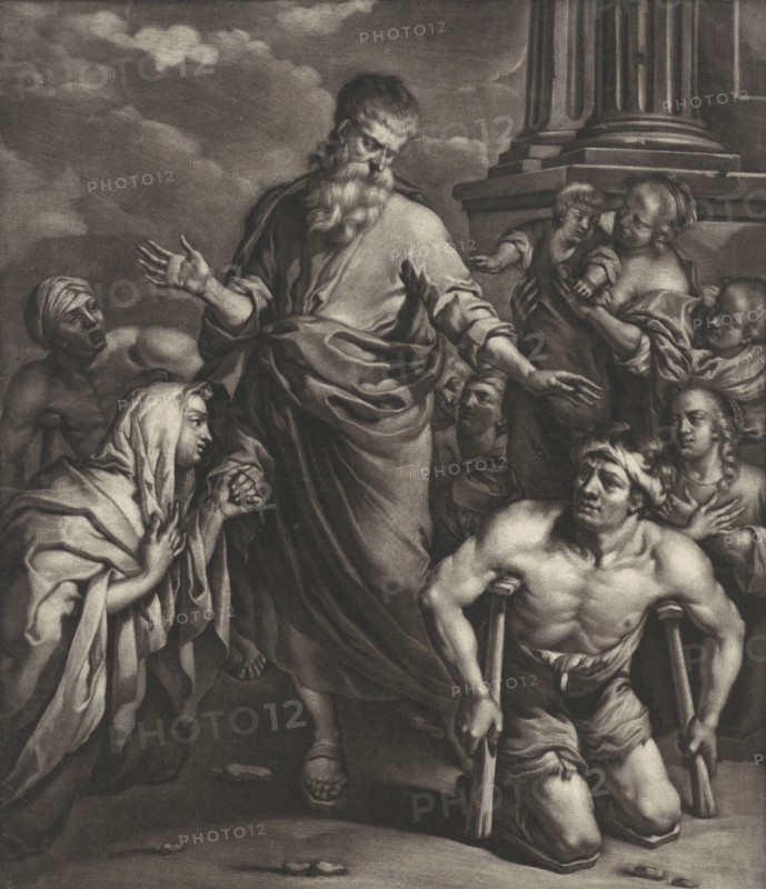 Peter heals a crippled person before the temple, Jan van Somer, 1655-1700