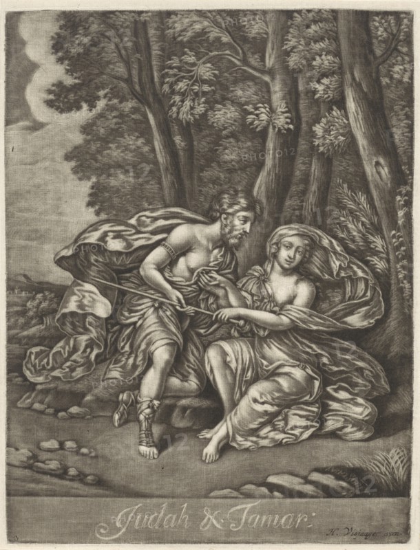 Judah and Tamar, Jan van Somer, Hendrik Visjager, 1655 - 1700