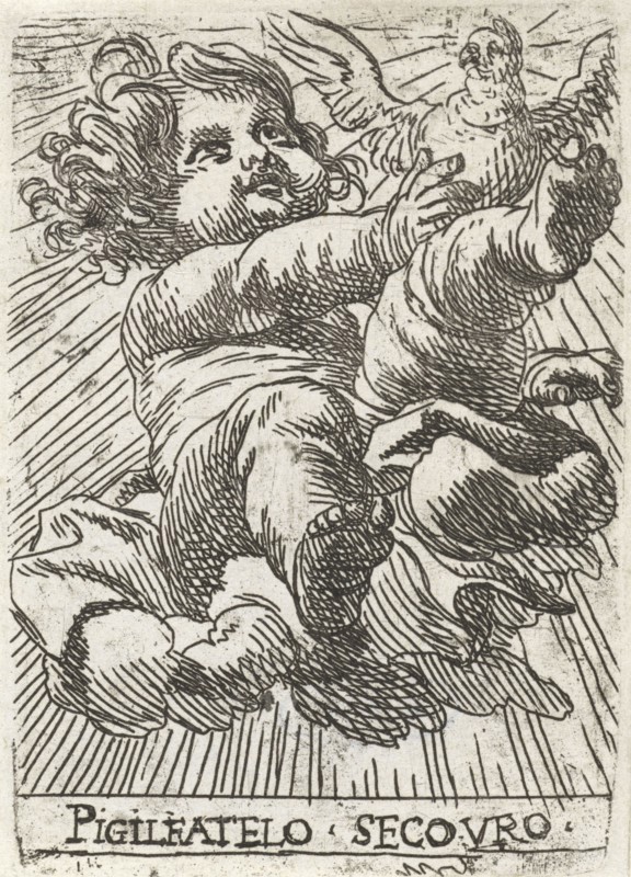 Child with dove on a cloud, print maker: Cornelis Schut I