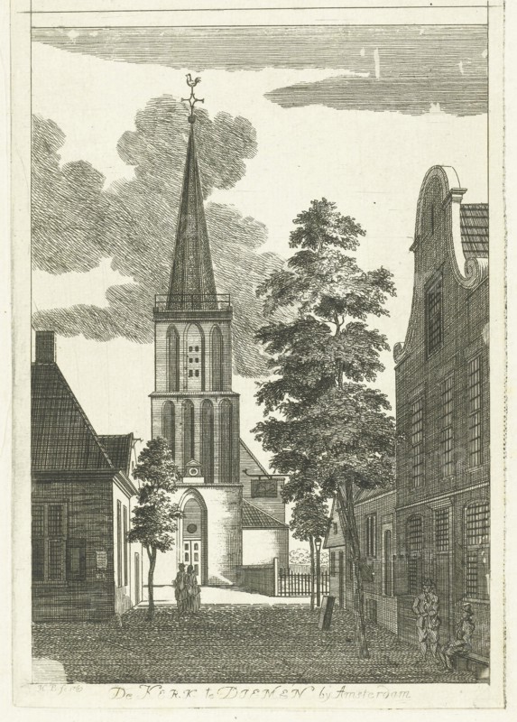 Village scene with church in Diemen, Hendrik Berg, 1769