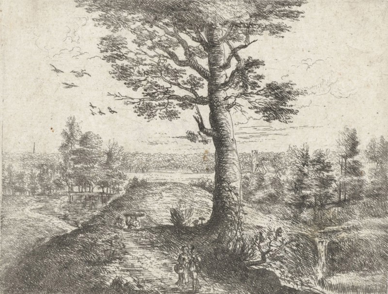 Landscape with a walking couple, Philips Augustijn Immenraet, Lucas van Uden, Frans van den Wijngaerde, 1637 - 1679