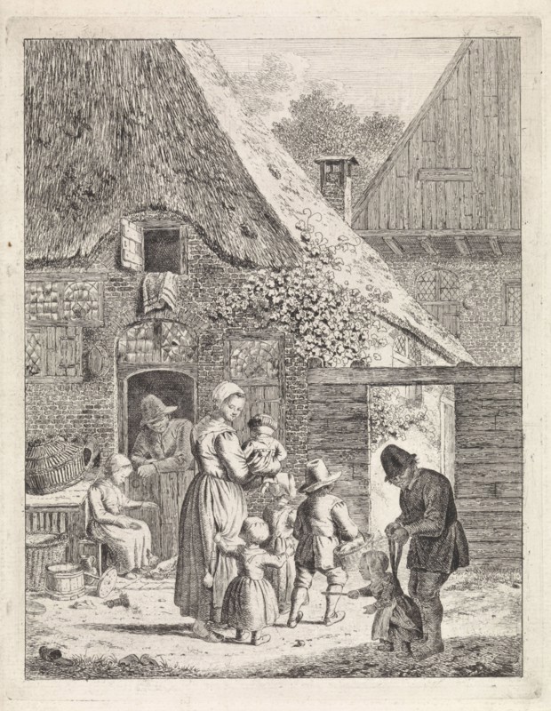 Farmers and children near a farm, Johannes Christiaan Janson, 1778 - 1823