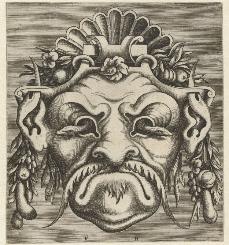 Mask with two snakes that look out of the eye sockets, Frans Huys, Cornelis Floris (II), Hans Liefrinck (I), 1555