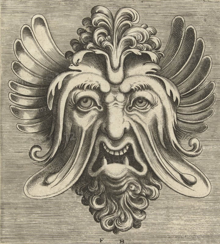 Mask with sagging cheeks, Frans Huys, Cornelis Floris (II), Hans Liefrinck (I), 1555