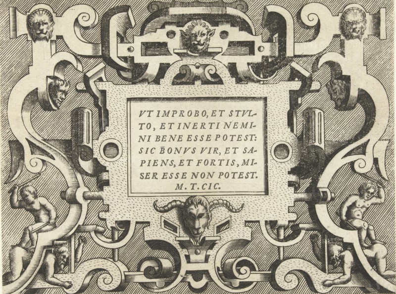 Cartouche with a quote from Cicero, Frans Huys, Hans Vredeman de Vries, Gerard de Jode, 1555
