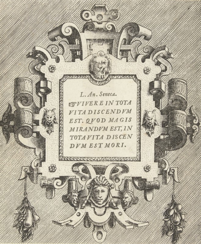 Cartouche with a quote from Seneca, Frans Huys, Hans Vredeman de Vries, Gerard de Jode, 1555