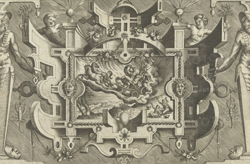 Cartouche with a depiction of the rape of Proserpina, Pieter van der Heyden, Jacob Floris, Hieronymus Cock, 1566
