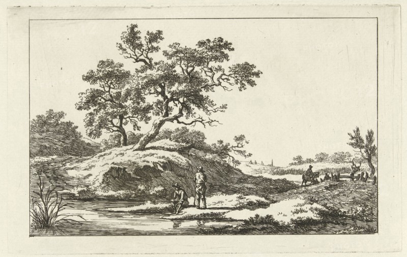 Travelers near water, print maker: Carel Lodewijk Hansen, c. 1780 - 1840