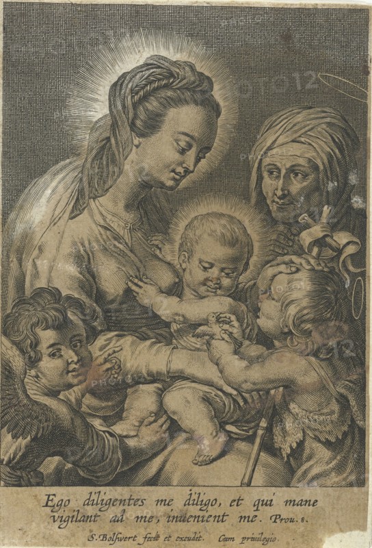 Mary with Child and John the Baptist as a child with Anna, print maker: Schelte Adamsz. Bolswert, Peter Paul Rubens, Schelte Adamsz. Bolswert, 1596 - 1659