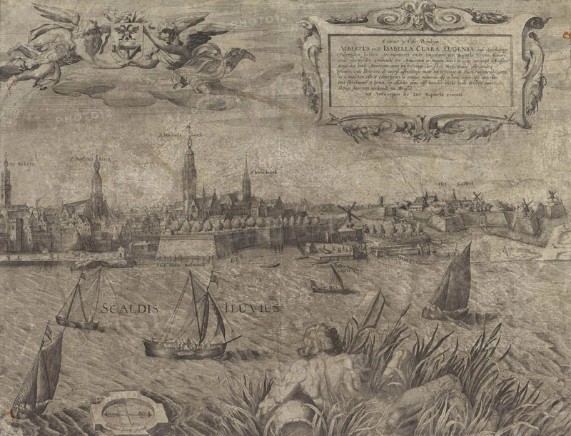 Antwerp seen from the Scheldt, Belgium, Anonymous, Johannes Loots, Albertus van Oostenrijk, 1617 - 1667