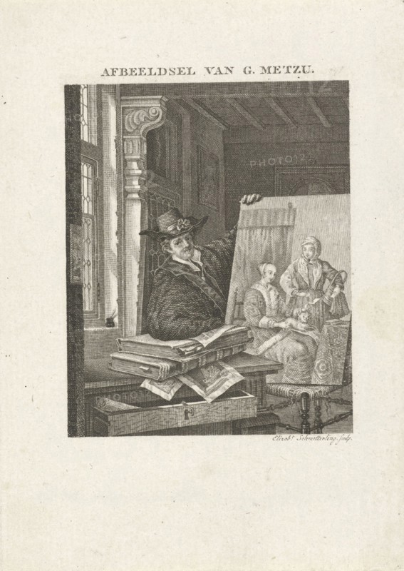 Portrait of Gabriel Metsu, print maker: Elisabeth Barbara Schmetterling, GabriÃ«l Metsu, 1814 - 1882