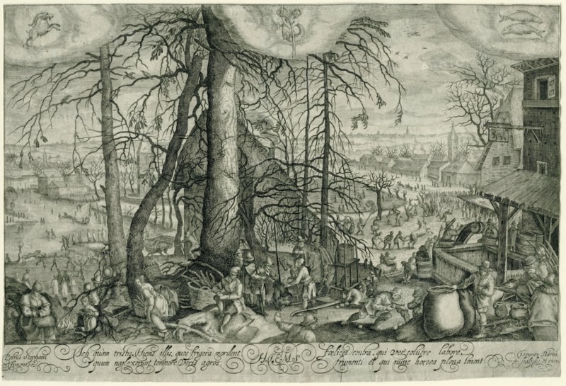 Winter Landscape with winter activities, Johan Barra, 1600 - 1634