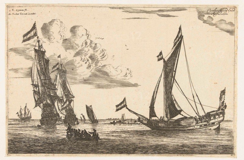 Two warships and a yacht, Reinier Nooms, 1650 - before 1705