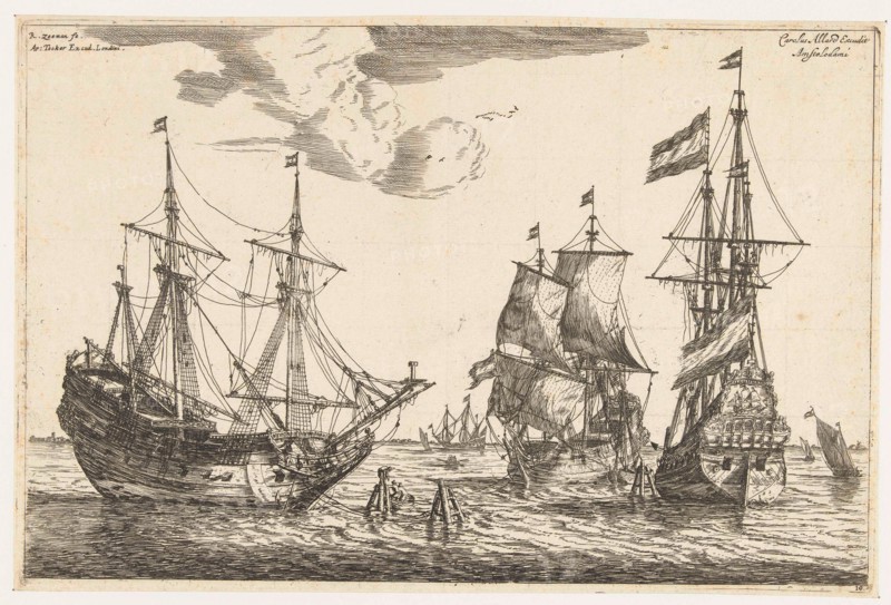 Three moored sailboats, Reinier Nooms, 1650 - before 1705