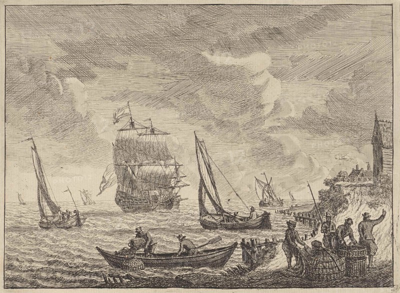 Seascape with boats offshore, Adam Silo, 1689-1760