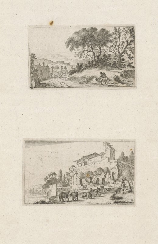 A traveler and ruins of a villa on a hill, Gillis van Scheyndel I, 1605-1653