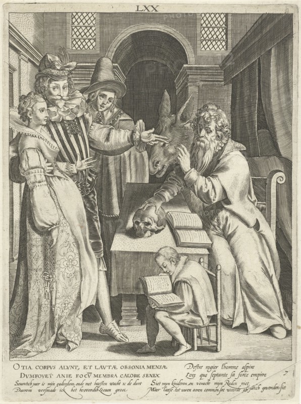 Seventh life of seventy year old man who gives his children counsel, Assuerus of Londerseel, Nicolaes de Bruyn, 1598-1602