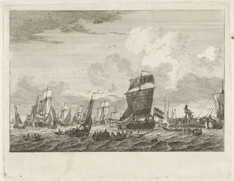 ships heading in Vlaardingen, The Netherlands, Gerrit Groenewegen, 1764 - 1826