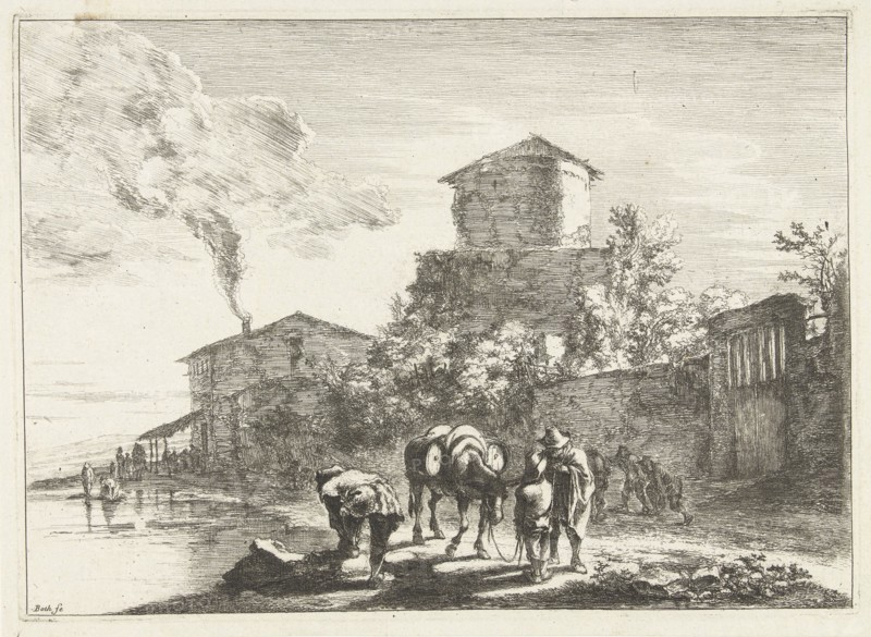 Men and a mule on the Appian Way, Via Appia, Jan Both, 1644-1652