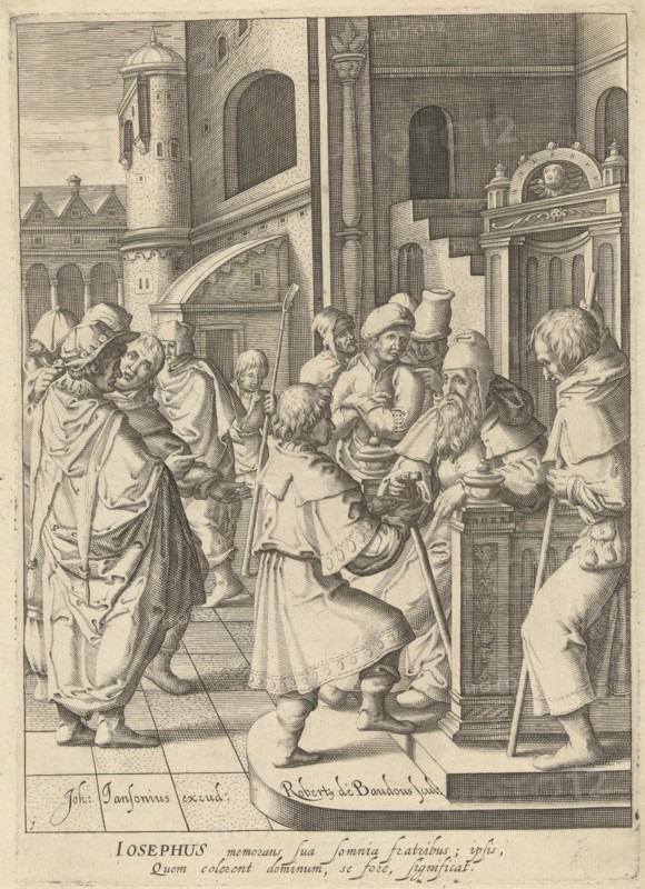 Joseph tells his dreams to Jacob, Robert de Baudous, Lucas van Leyden, Johannes Janssonius, 1591 - 1659