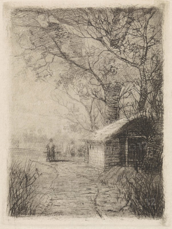 Landscape with trees, a barn and a road, Elias Stark, 1886
