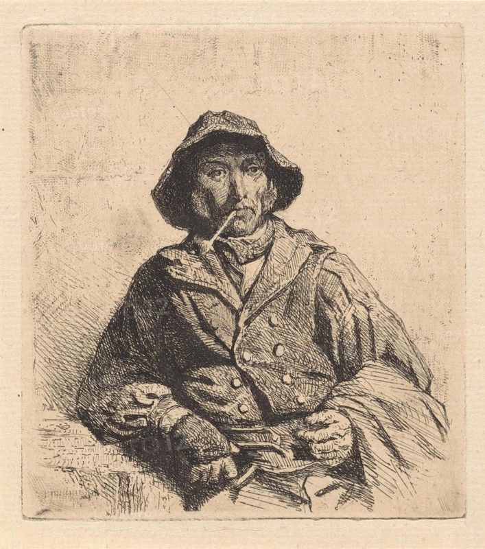 Sailor with a pipe, print maker: Hendrik Jacobus Scholten